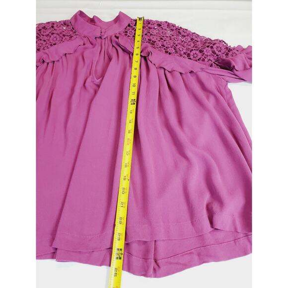 Free People Womens Medium Top Little Bit of Love Ruffle Raspberry Pink Lace - Picture 10 of 12